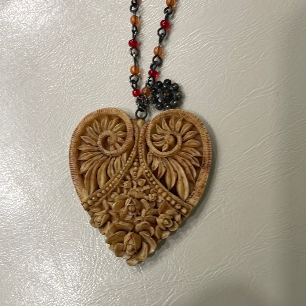 Vintage Handcrafted wood Heart Pendant Necklace